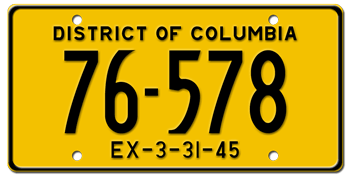 1945 DISTRICT OF COLUMBIA STATE LICENSE PLATE--EMBOSSED WITH YOUR CUSTOM NUMBER