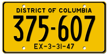 1947 DISTRICT OF COLUMBIA STATE LICENSE PLATE--EMBOSSED WITH YOUR CUSTOM NUMBER