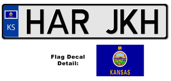 KANSAS EUROSTYLE LICENSE  PLATE  -- EMBOSSED WITH YOUR CUSTOM NUMBER