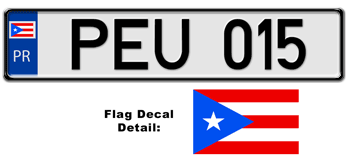 PUERTO RICO EUROSTYLE LICENSE PLATE -- EMBOSSED WITH YOUR CUSTOM NUMBER
