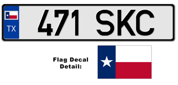 TEXAS EUROSTYLE LICENSE  PLATE  -- EMBOSSED WITH YOUR CUSTOM NUMBER