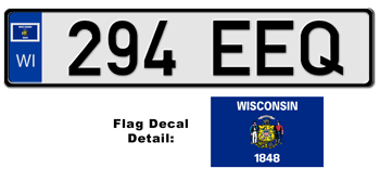 WISCONSIN EUROSTYLE LICENSE  PLATE  -- EMBOSSED WITH YOUR CUSTOM NUMBER