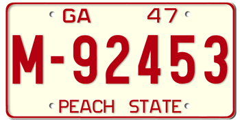 1947 GEORGIA STATE LICENSE PLATE--EMBOSSED WITH YOUR CUSTOM NUMBER