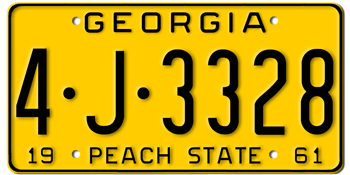 1961 GEORGIA STATE LICENSE PLATE--EMBOSSED WITH YOUR CUSTOM NUMBER