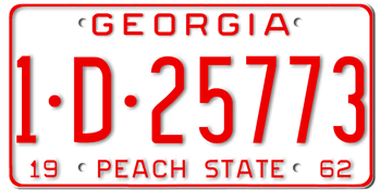 1962 GEORGIA STATE LICENSE PLATE--EMBOSSED WITH YOUR CUSTOM NUMBER