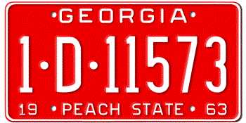 1963 GEORGIA STATE LICENSE PLATE--EMBOSSED WITH YOUR CUSTOM NUMBER