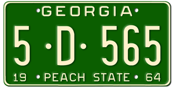 1964 GEORGIA STATE LICENSE PLATE--EMBOSSED WITH YOUR CUSTOM NUMBER