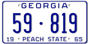 1965 GEORGIA STATE LICENSE PLATE--EMBOSSED WITH YOUR CUSTOM NUMBER