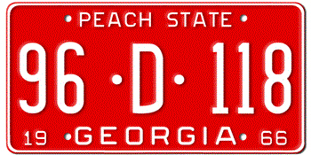 1966 GEORGIA STATE LICENSE PLATE--EMBOSSED WITH YOUR CUSTOM NUMBER