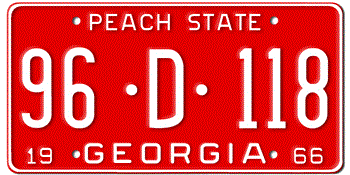 1966 GEORGIA STATE LICENSE PLATE--