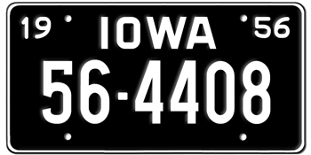 1956 IOWA STATE LICENSE PLATE--EMBOSSED WITH YOUR CUSTOM NUMBER - This plate also used in 1957