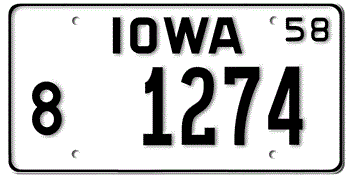 1958 IOWA STATE LICENSE PLATE--