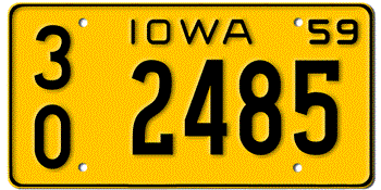 1959 IOWA STATE LICENSE PLATE--