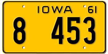 1961 IOWA STATE LICENSE PLATE--EMBOSSED WITH YOUR CUSTOM NUMBER