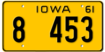 1961 IOWA STATE LICENSE PLATE--