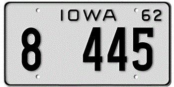 1962 IOWA STATE LICENSE PLATE--EMBOSSED WITH YOUR CUSTOM NUMBER