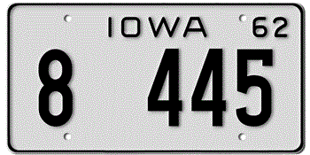 1962 IOWA STATE LICENSE PLATE--