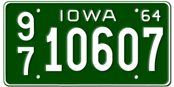 1964 IOWA STATE LICENSE PLATE--EMBOSSED WITH YOUR CUSTOM NUMBER