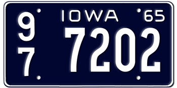 1965 IOWA STATE LICENSE PLATE--EMBOSSED WITH YOUR CUSTOM NUMBER