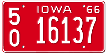 1966 IOWA STATE LICENSE PLATE--EMBOSSED WITH YOUR CUSTOM NUMBER