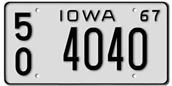 1967 IOWA STATE LICENSE PLATE--EMBOSSED WITH YOUR CUSTOM NUMBER