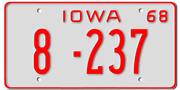 1968 IOWA STATE LICENSE PLATE--EMBOSSED WITH YOUR CUSTOM NUMBER