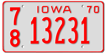 1970 IOWA STATE LICENSE PLATE--EMBOSSED WITH YOUR CUSTOM NUMBER