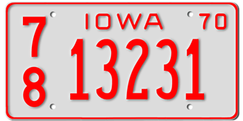 1970 IOWA STATE LICENSE PLATE--