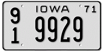 1971 IOWA STATE LICENSE PLATE--EMBOSSED WITH YOUR CUSTOM NUMBER