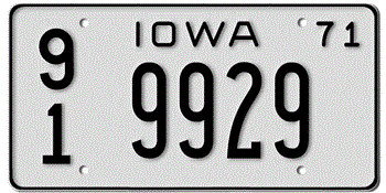 1971 IOWA STATE LICENSE PLATE--