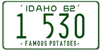 1962 IDAHO STATE LICENSE PLATE--