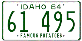 1964 IDAHO STATE LICENSE PLATE--EMBOSSED WITH YOUR CUSTOM NUMBER