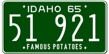 1965 IDAHO STATE LICENSE PLATE--