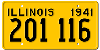 1941 ILLINOIS STATE LICENSE PLATE--EMBOSSED WITH YOUR CUSTOM NUMBER