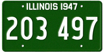 1947 ILLINOIS STATE LICENSE PLATE--EMBOSSED WITH YOUR CUSTOM NUMBER