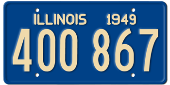 1949 ILLINOIS STATE LICENSE PLATE--EMBOSSED WITH YOUR CUSTOM NUMBER