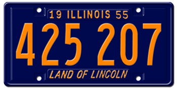 1955 ILLINOIS STATE LICENSE PLATE - EMBOSSED WITH YOUR CUSTOM NUMBER