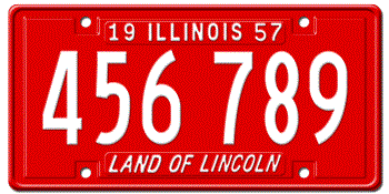 1957 ILLINOIS STATE LICENSE PLATE - EMBOSSED WITH YOUR CUSTOM NUMBER