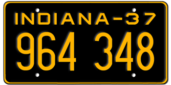 1937 INDIANA STATE LICENSE PLATE--