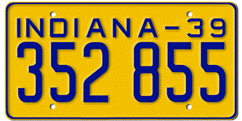 1939 INDIANA STATE LICENSE PLATE--