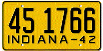 1942 INDIANA STATE LICENSE PLATE--EMBOSSED WITH YOUR CUSTOM NUMBER - This plate also used in 1943