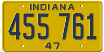 1947 INDIANA STATE LICENSE PLATE--EMBOSSED WITH YOUR CUSTOM NUMBER