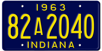1963 INDIANA STATE LICENSE PLATE--EMBOSSED WITH YOUR CUSTOM NUMBER