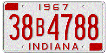 1967 INDIANA STATE LICENSE PLATE--EMBOSSED WITH YOUR CUSTOM NUMBER