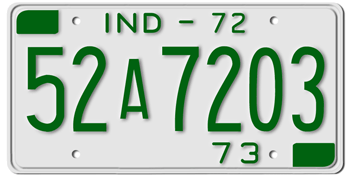 1972 INDIANA STATE LICENSE PLATE--