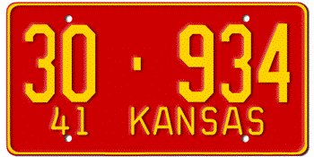 1941 KANSAS STATE LICENSE PLATE--EMBOSSED WITH YOUR CUSTOM NUMBER