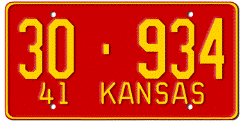 1941 KANSAS STATE LICENSE PLATE--