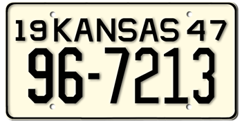 1947 KANSAS STATE LICENSE PLATE--EMBOSSED WITH YOUR CUSTOM NUMBER