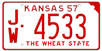 1957 KANSAS STATE LICENSE PLATE--EMBOSSED WITH YOUR CUSTOM NUMBER