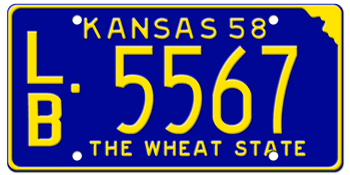 1958 KANSAS STATE LICENSE PLATE--EMBOSSED WITH YOUR CUSTOM NUMBER